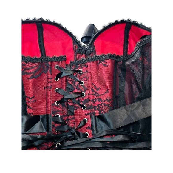 Adore Me Lace Strapless Corset Size 0X Lace Up Red Black Garter Clips Lingerie - Picture 8 of 13